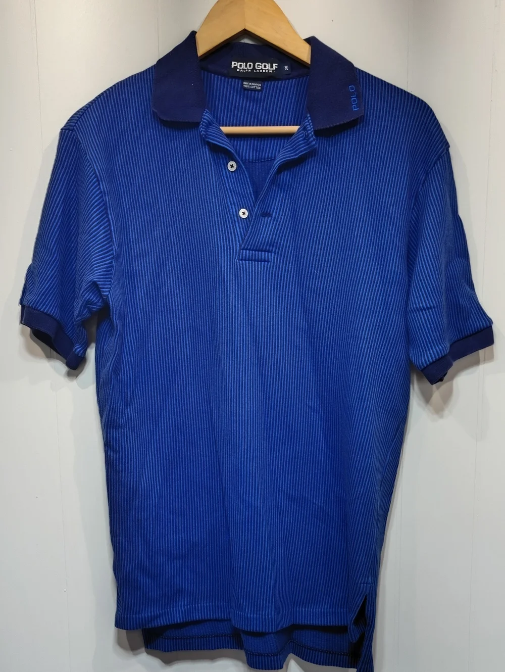 Polo Ralph Lauren Golf Polo‎ in Blue Ribbed size Medium 90's Vintage Split Hem